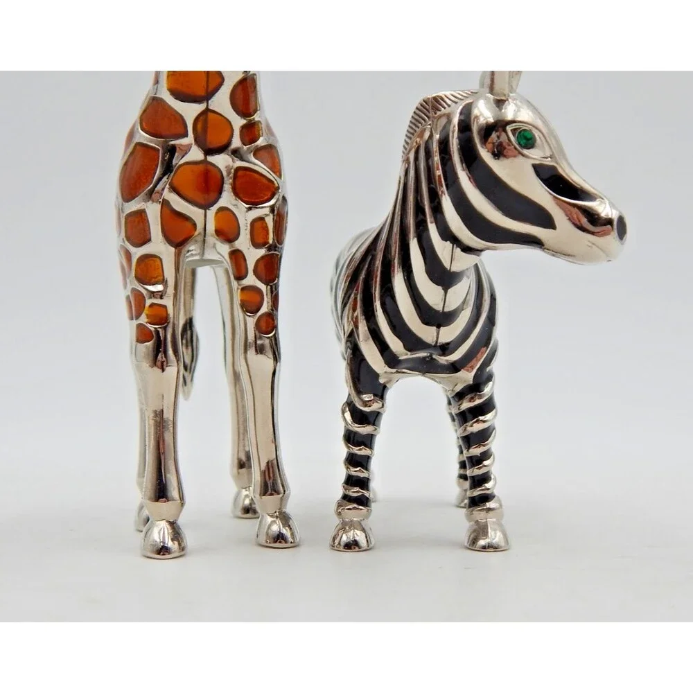 Godinger Silver Co. Enamel Giraffe Zebra Figural Salt Pepper Shakers